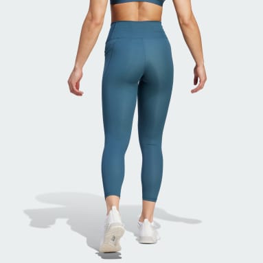 Women Training Turquoise OPTIME 스태시 포켓 하이웨이스트 7/8 레깅스
