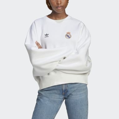 Women Originals White Real Madrid Essentials Trefoil Crewneck Sweatshirt