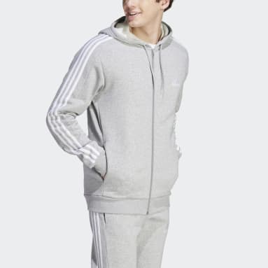 Muži Sportswear Siva Mikina s kapucňou Essentials Fleece 3-Stripes Full-Zip