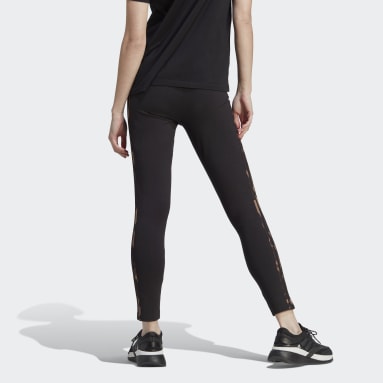 Women's Sportswear Black Vibrant Print 3-Stripes Cotton Leggings