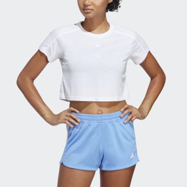 Women Gym & Training White AEROREADY Train Essentials 3 Bar Logo Crop Tee