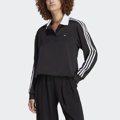 Polo manches longues Satin Noir Femmes Originals