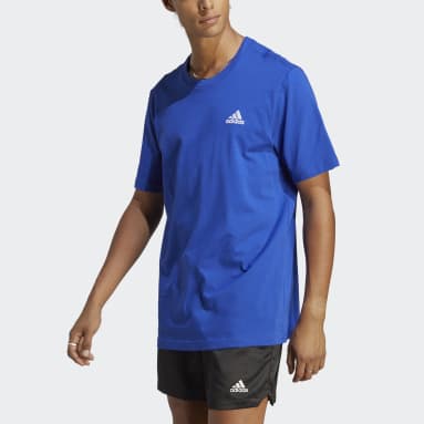 Men Sportswear Blue Essentials Single Jersey Embroidered Small Logo Tee