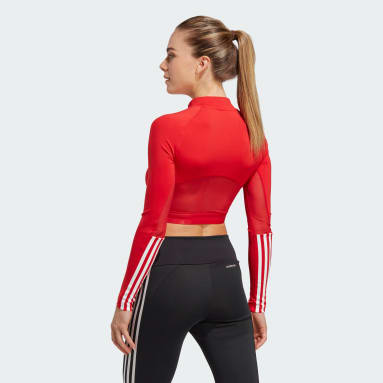Camiseta manga larga AEROREADY Hyperglam Crop Rojo Mujer Gimnasio Y Entrenamiento