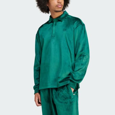 Heren Originals groen Premium Essentials+ Velvet Poloshirt met Lange Mouwen