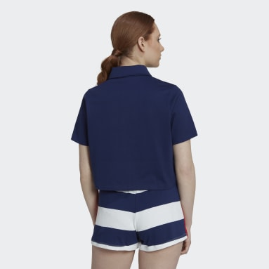 Camiseta Polo Corta con Cierre Azul Mujer Originals