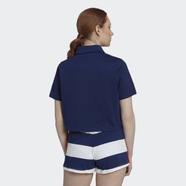 Frauen Originals Crop Zip Poloshirt Blau