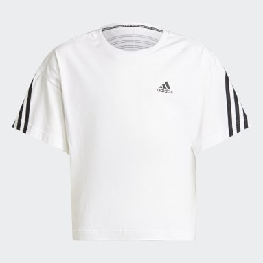 Camiseta Holgada Future Icons Sport 3 Rayas Algodón Orgánico Blanco Niña Sportswear
