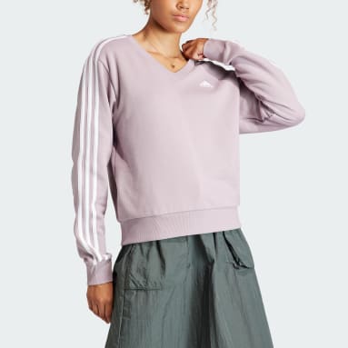 Women Sportswear Purple Essentials 3-Stripes V-Neck Sweatshirt