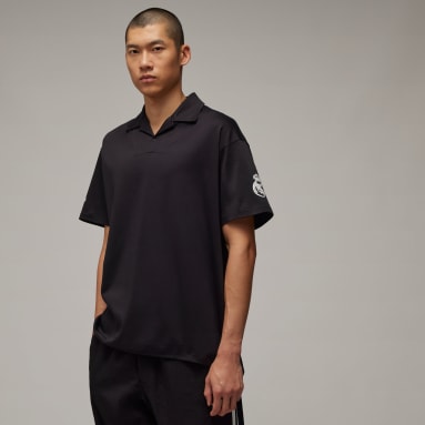 Men Y-3 Black Y-3 Real Madrid Travel Short Sleeve Polo Shirt