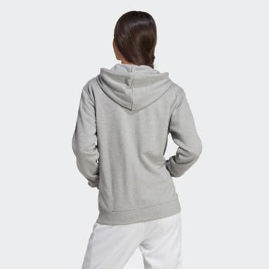 Sudadera con Gorro Essentials 3 Franjas Gris Mujer Sportswear