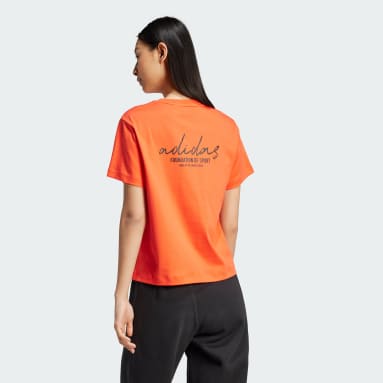 Orange adidas t shirt women's cheap