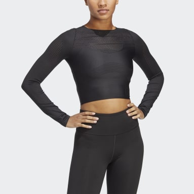 T-shirt Cropped à manches longues Best of adidas noir Femmes Training Et Fitness