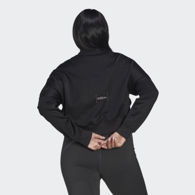 Women Training Black Cropped Track Top (Plus Size)