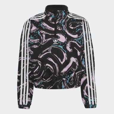 Allover Print Half-Zip Crop Crew Genser Svart