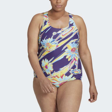 Frauen Schwimmen Positivisea 3-Streifen Graphic Badeanzug – Große Größen Lila