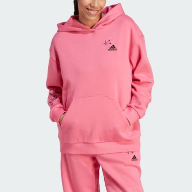 Women Sportswear Pink Scribble Embroidery Fleece Hoodie