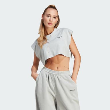 Adidas crop top grey clearance