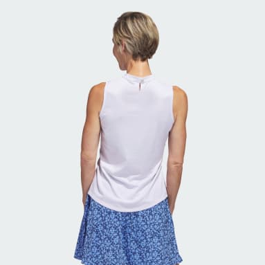 Women Golf White Essentials Heathered Mock-Neck Sleeveless Golf Polo Shirt