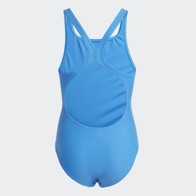 Girls Swimming Blue Solid Small Logo Swimsuit