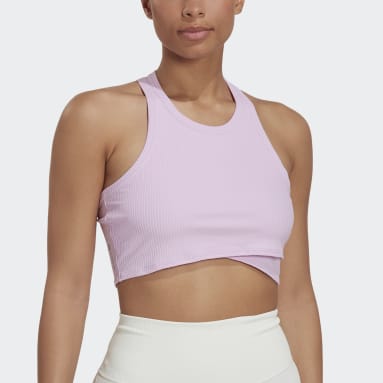 Women Training Purple Yoga Studio Wrapped Rib Tank Top