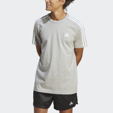 ผู้ชาย Sportswear สีเทา เสื้อยืดผ้าซิงเกิลเจอร์ซีย์ Essentials 3-Stripes
