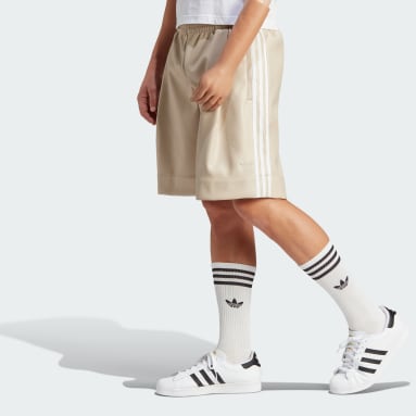Men Originals Beige Faux Leather Adicolor 3-Stripes Shorts