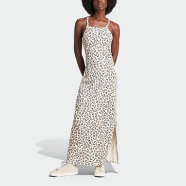 Women's Originals White adidas Originals Leopard Luxe 3-Stripes Maxi Dress
