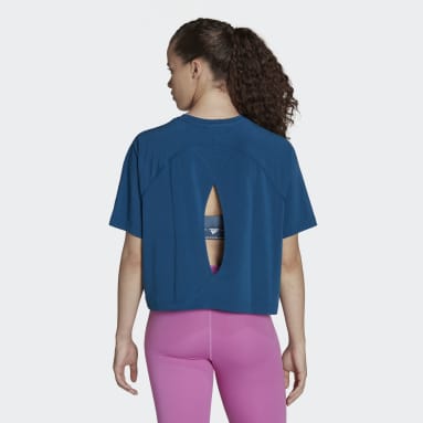 Frauen Yoga AEROREADY Wrap-Back T-Shirt Blau