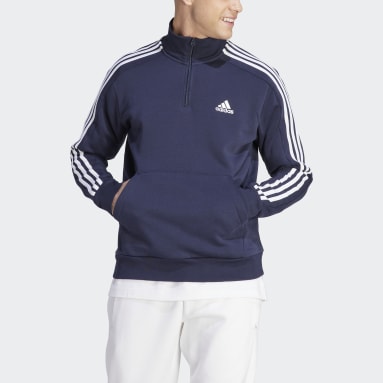 Felpa Essentials Fleece 3-Stripes 1/4-Zip Blu Uomo Sportswear