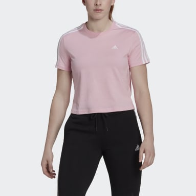 T-shirt Essentials Loose 3-Stripes Cropped Rose Femmes Sportswear