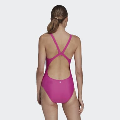 Frauen Schwimmen Mid 3-Streifen Badeanzug Rosa