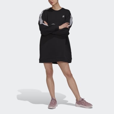 Women Originals Black Adicolor Classics Long Sleeve Sweatshirt Dress