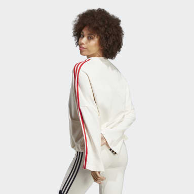 Felpa 3-Stripes with Chenille Flower Patches Bianco Donna Sportswear