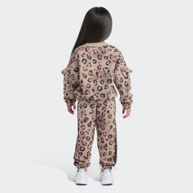 2-Piece Long Sleeve Printed Flutter Sleeve Pullover & Elastic Waistband Printed Jogger Set