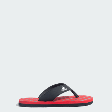 Adidas black hotsell and red slides