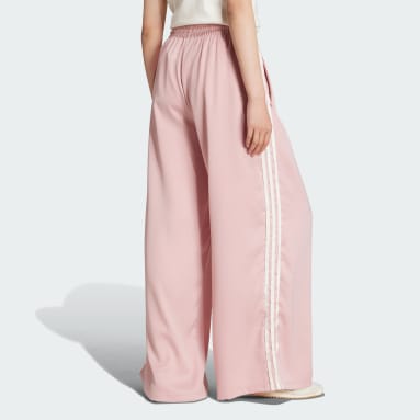Calças de cetim de perna larga adidas Originals com 3 riscas com folhos