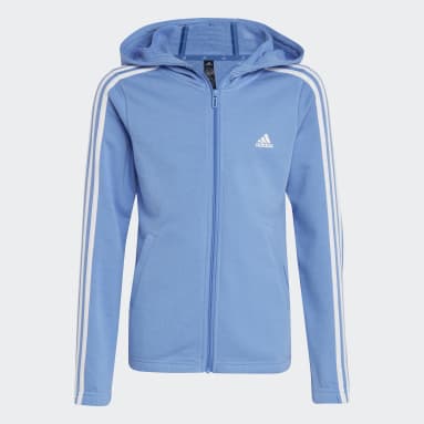 Girls Sportswear Blue Essentials 3-Stripes Full-Zip Hoodie