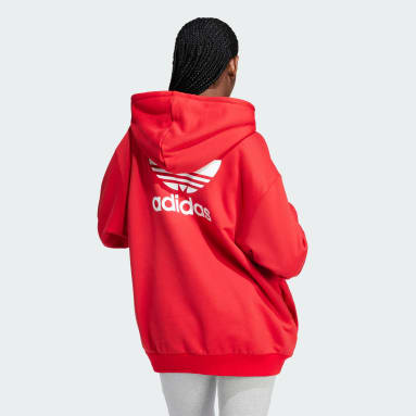 Sweat oversize à capuche rouge foncé femme