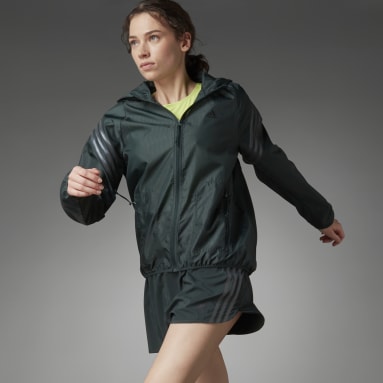 Corta Viento de Running con Capucha Run Icons 3 Tiras Verde Mujer Running