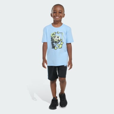 Two-Piece Short Sleeve Graphic Cotton Tee and 3-Stripes Shorts Set