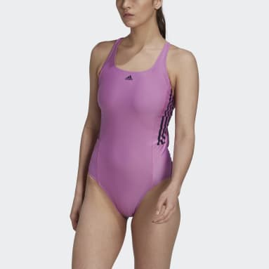 Women Swimming Purple Mid 3-Stripes Swimsuit