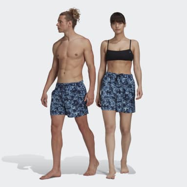 Swimming Blue Short Length Graphic Swim Shorts (Gender Neutral)