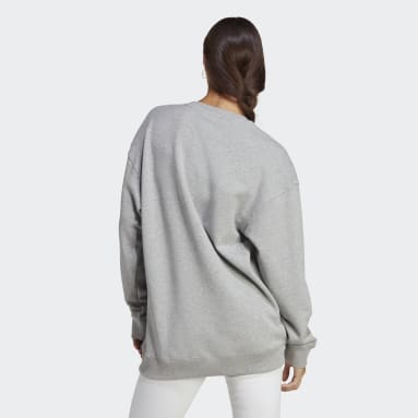 Sudadera Essentials Logo Extra Grande Tela French Terry Ajuste Holgado Gris Mujer Sportswear