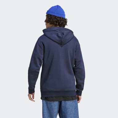Heren Sportswear blauw Essentials Fleece 3-Stripes Ritshoodie