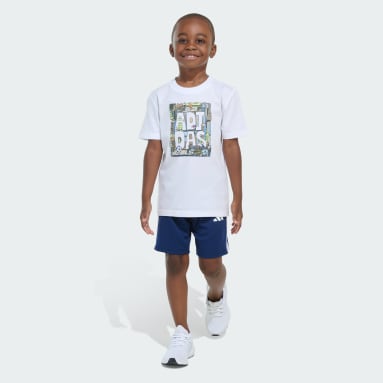 Two-Piece Short Sleeve Graphic Cotton Tee and 3-Stripes Shorts Set