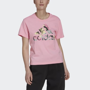 Women Sportswear Pink Allover Print Regular Tee
