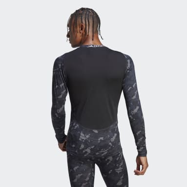 T-shirt d'entraînement à manches longues imprimé intégral Techfit Noir Hommes Fitness Et Training