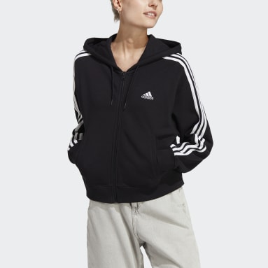 Essentials 3-Stripes French Terry Bomber Full-Zip Hoodie Czerń