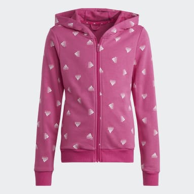 Polera con Capucha Brand Love Estampada de Algodón Cierre Frontal Rosado Niña Sportswear